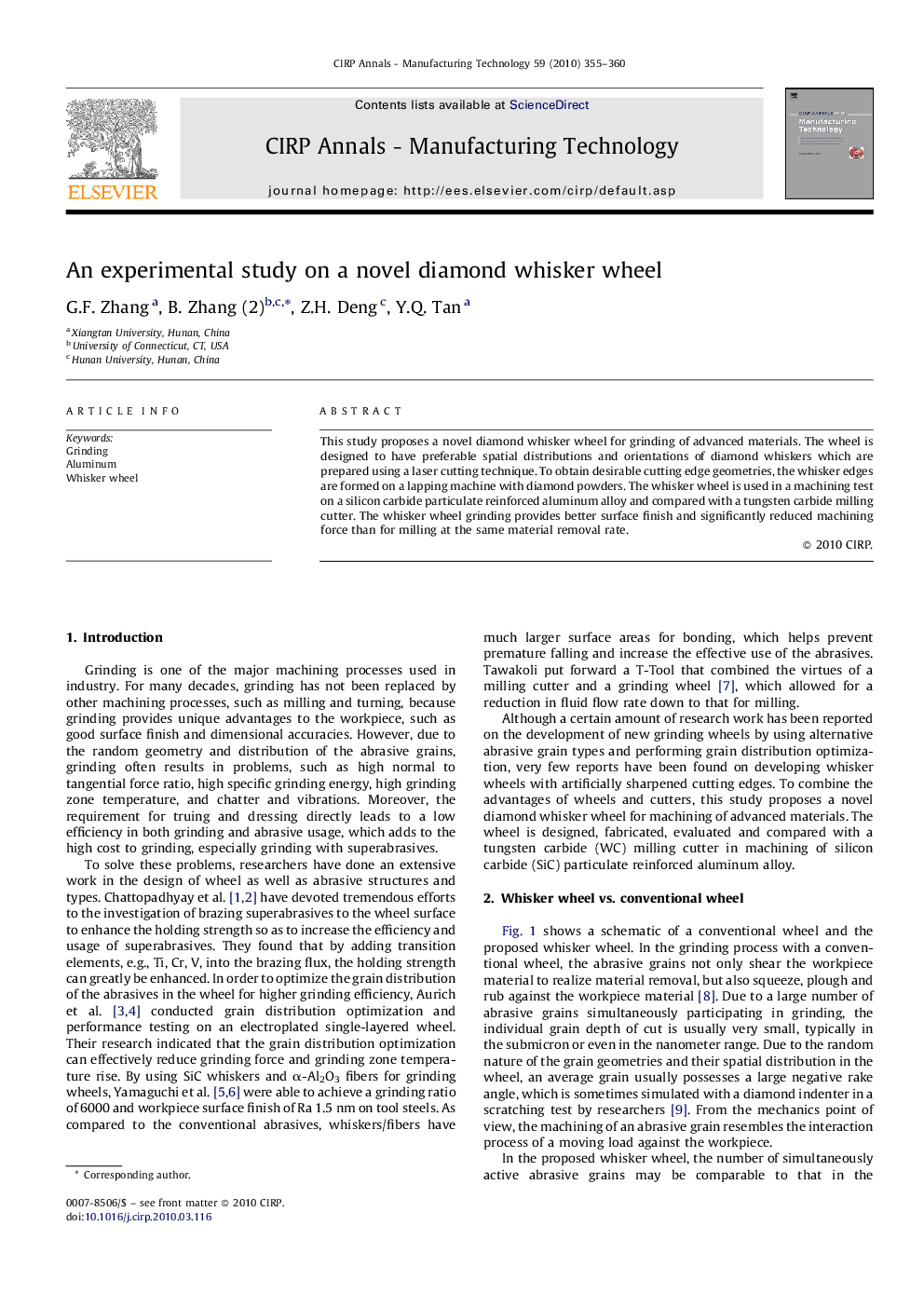 An experimental study on a novel diamond whisker wheel