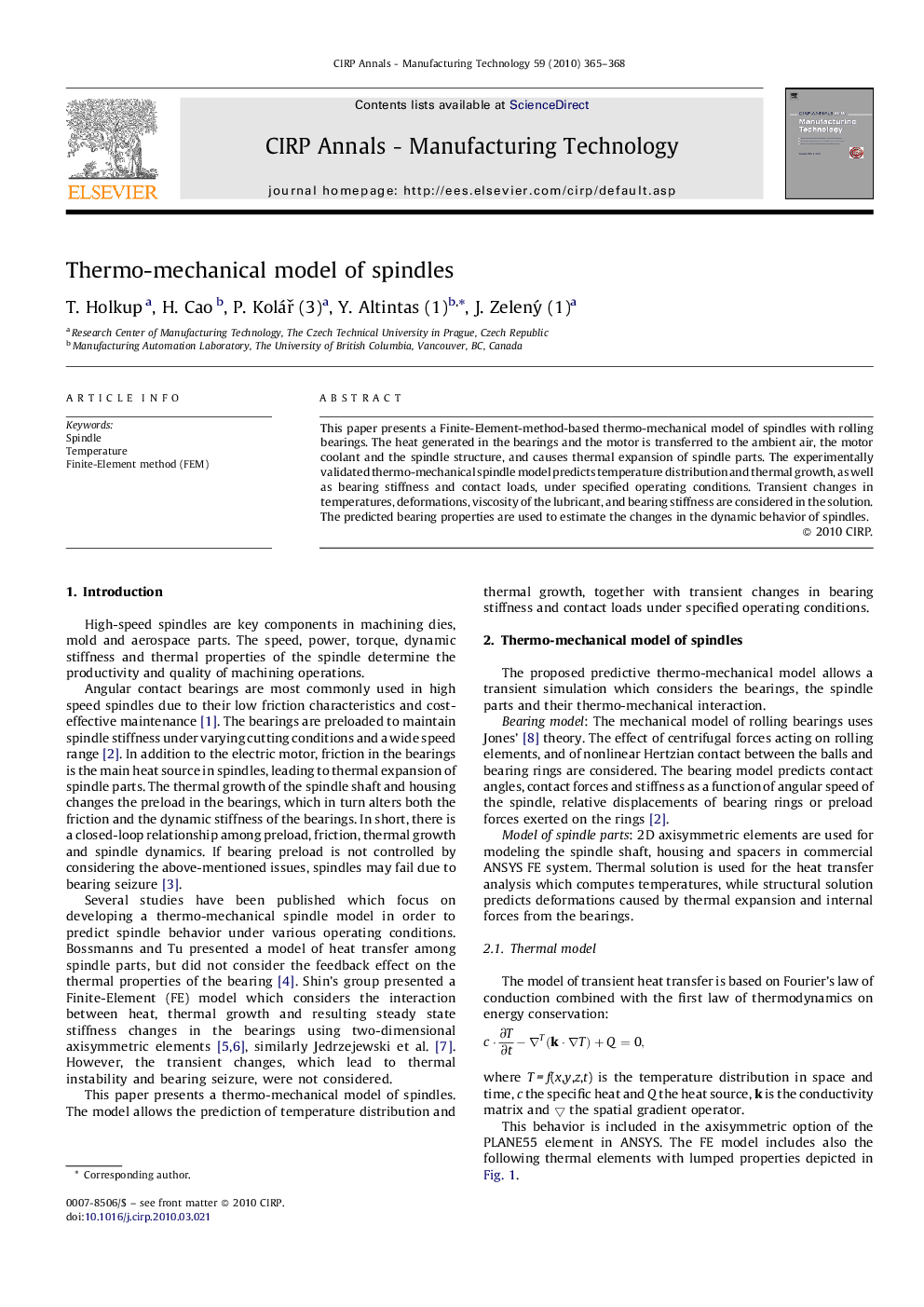 Thermo-mechanical model of spindles