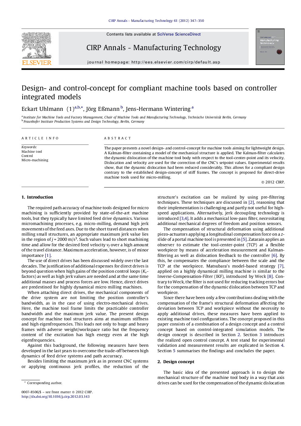 Design- and control-concept for compliant machine tools based on controller integrated models