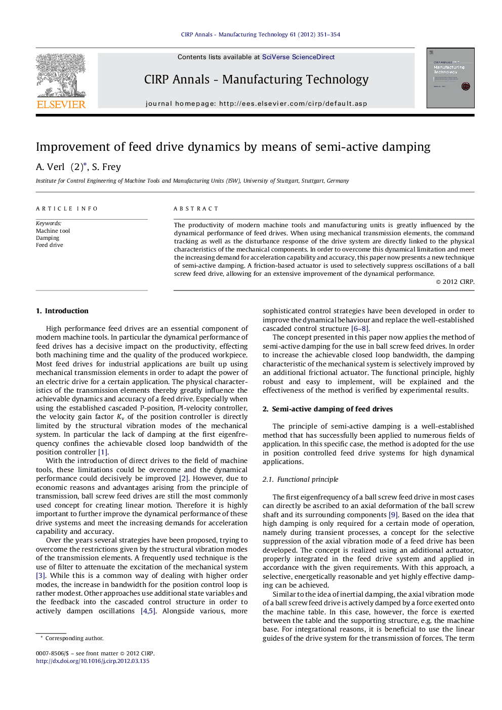 Improvement of feed drive dynamics by means of semi-active damping