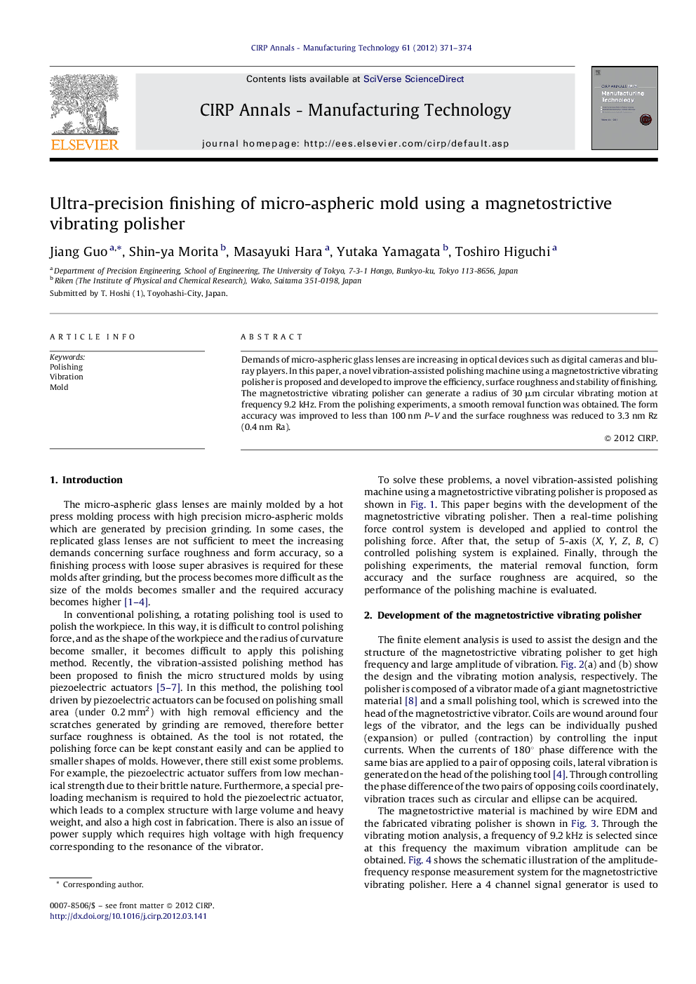 Ultra-precision finishing of micro-aspheric mold using a magnetostrictive vibrating polisher