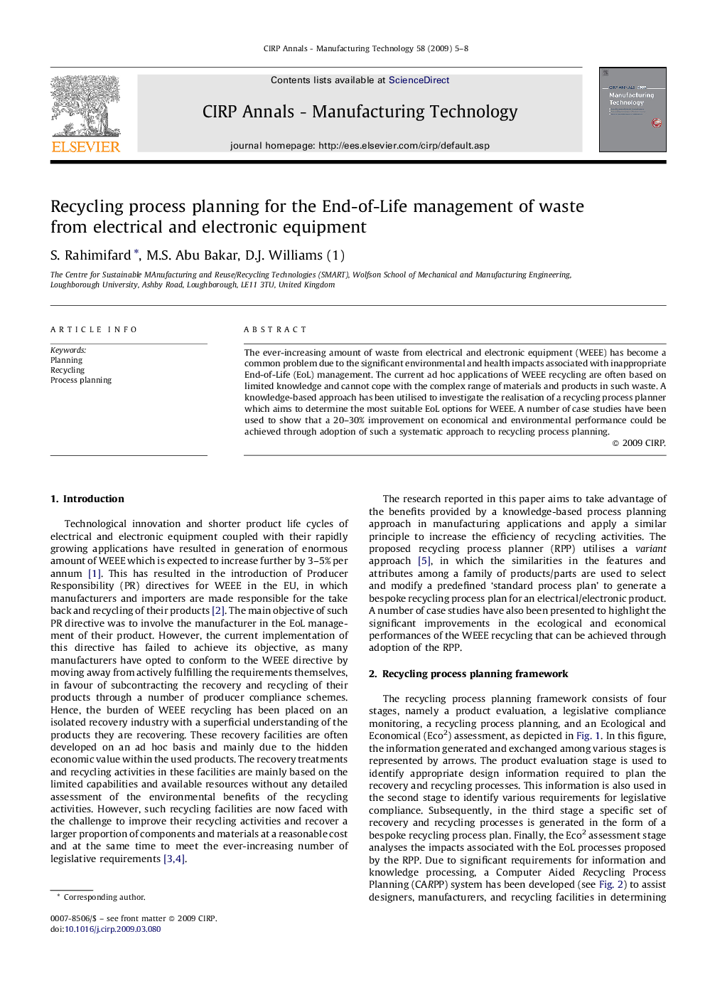 Recycling process planning for the End-of-Life management of waste from electrical and electronic equipment