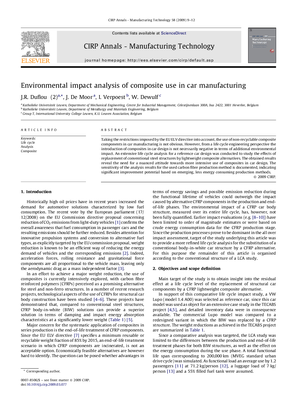 Environmental impact analysis of composite use in car manufacturing