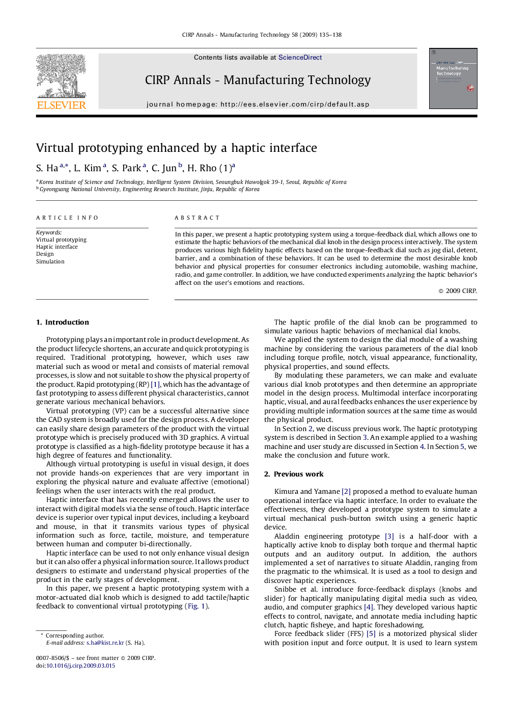 Virtual prototyping enhanced by a haptic interface