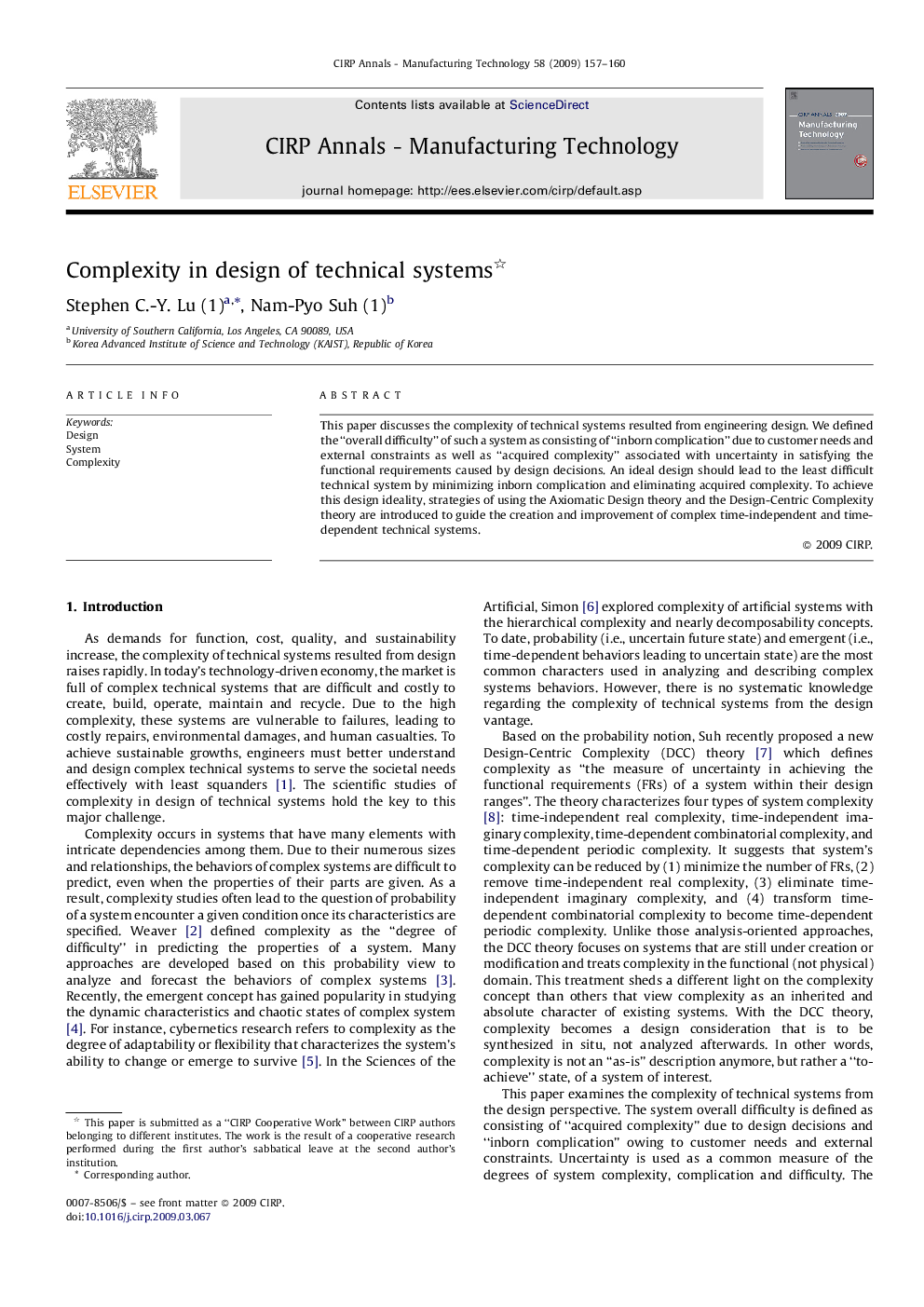 Complexity in design of technical systems