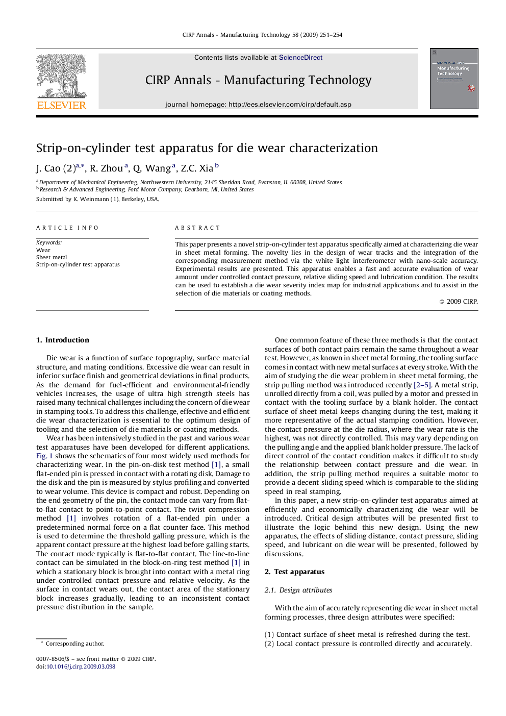 Strip-on-cylinder test apparatus for die wear characterization