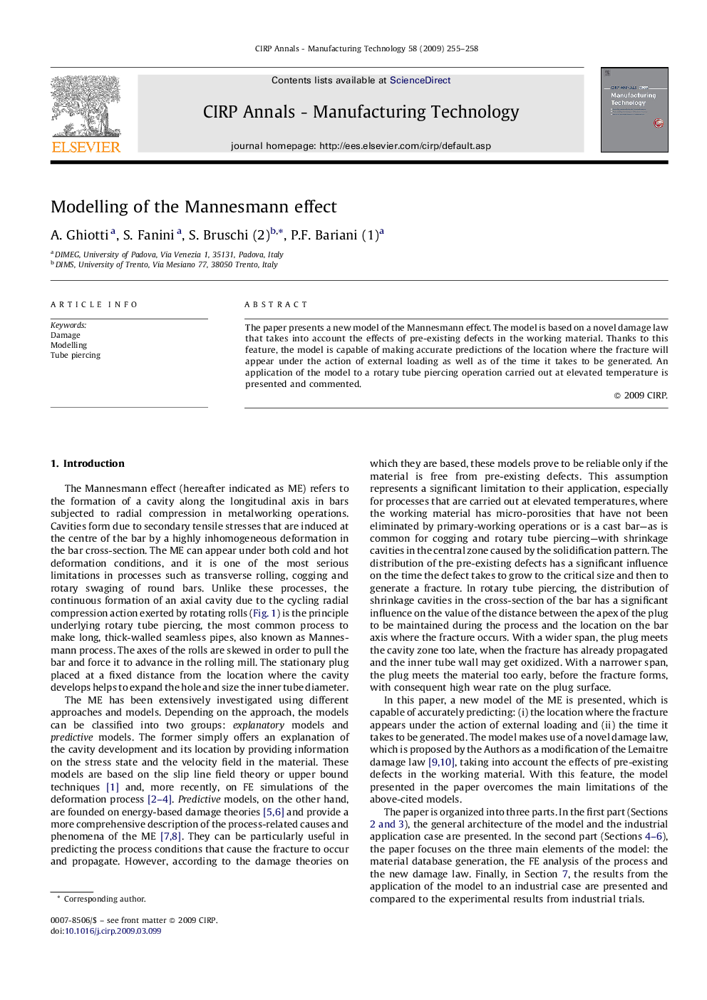 Modelling of the Mannesmann effect