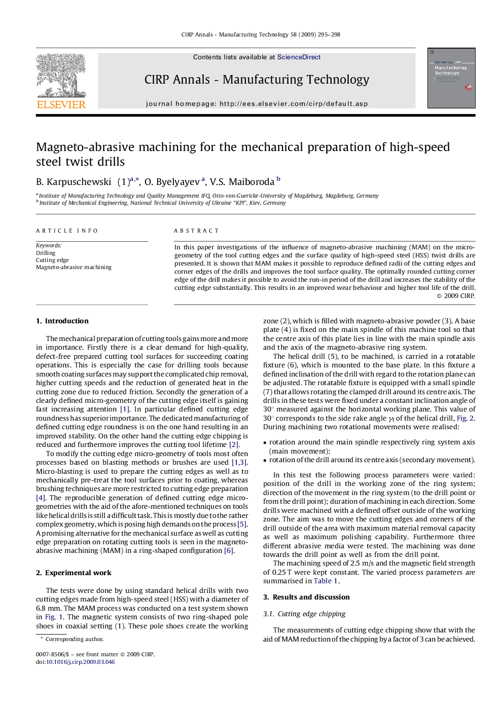 Magneto-abrasive machining for the mechanical preparation of high-speed steel twist drills