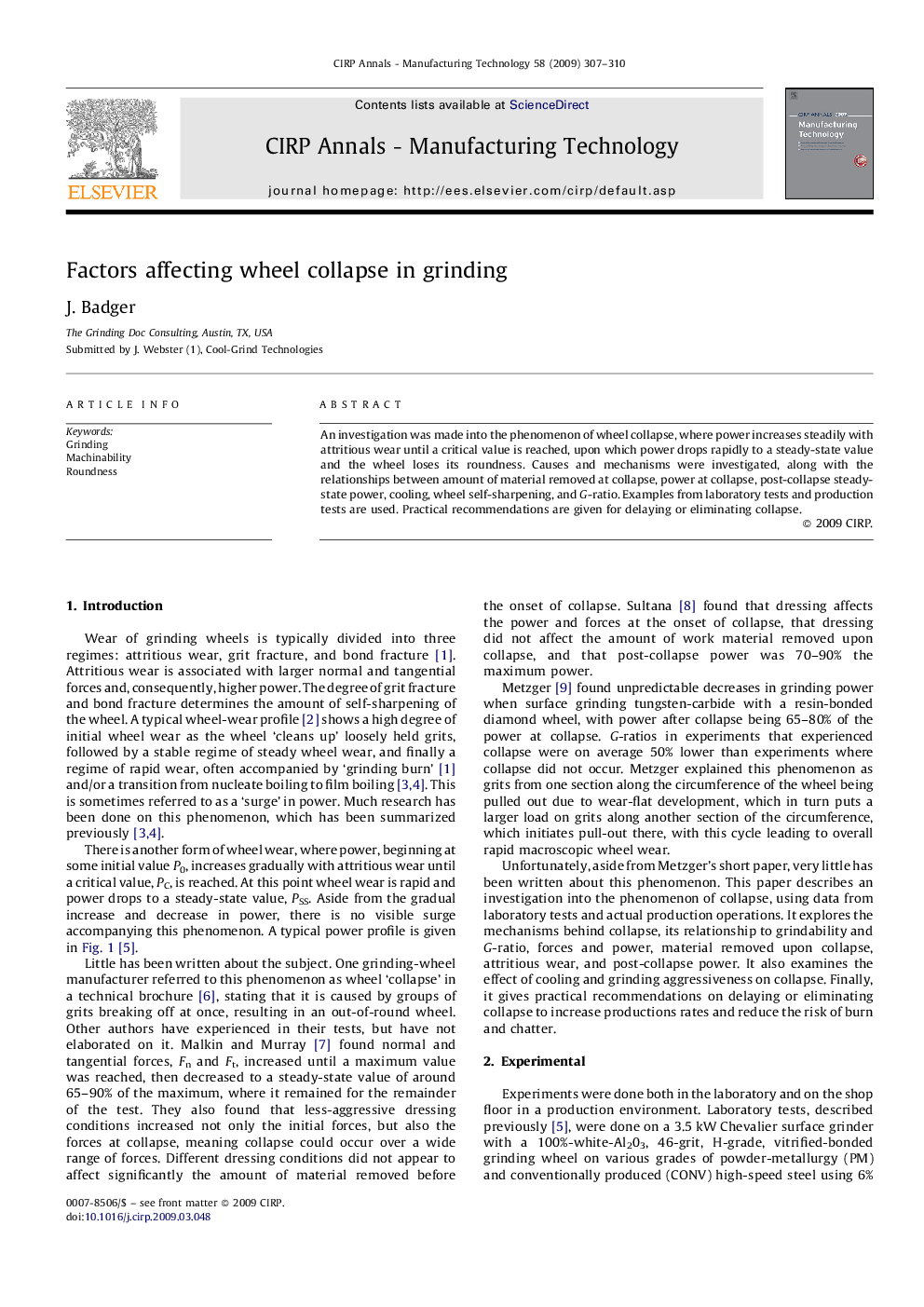 Factors affecting wheel collapse in grinding