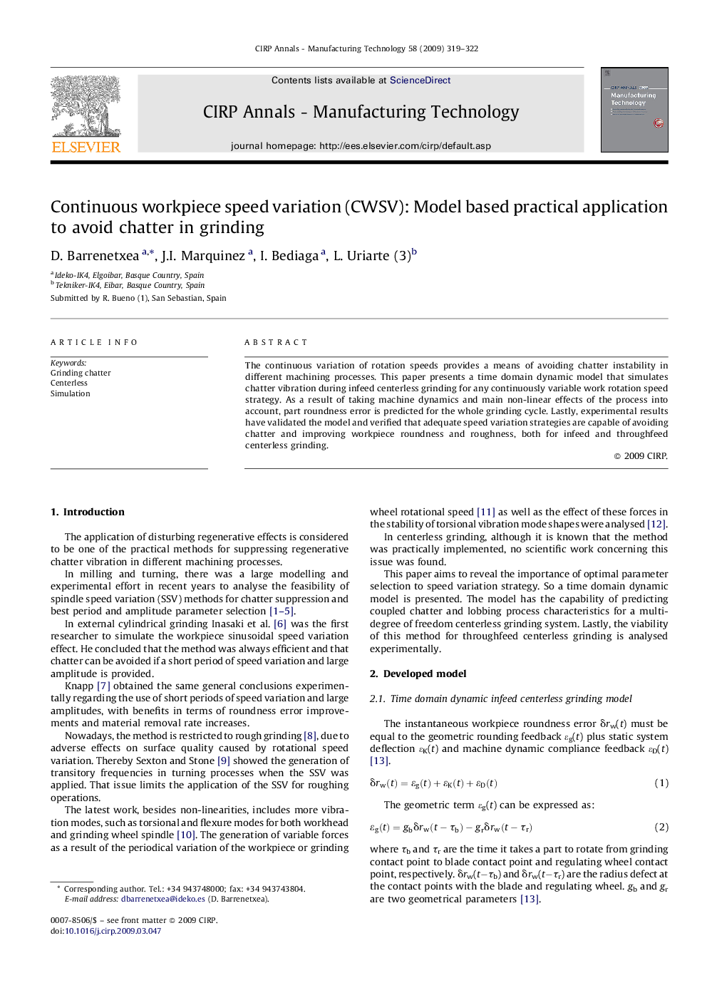 Continuous workpiece speed variation (CWSV): Model based practical application to avoid chatter in grinding