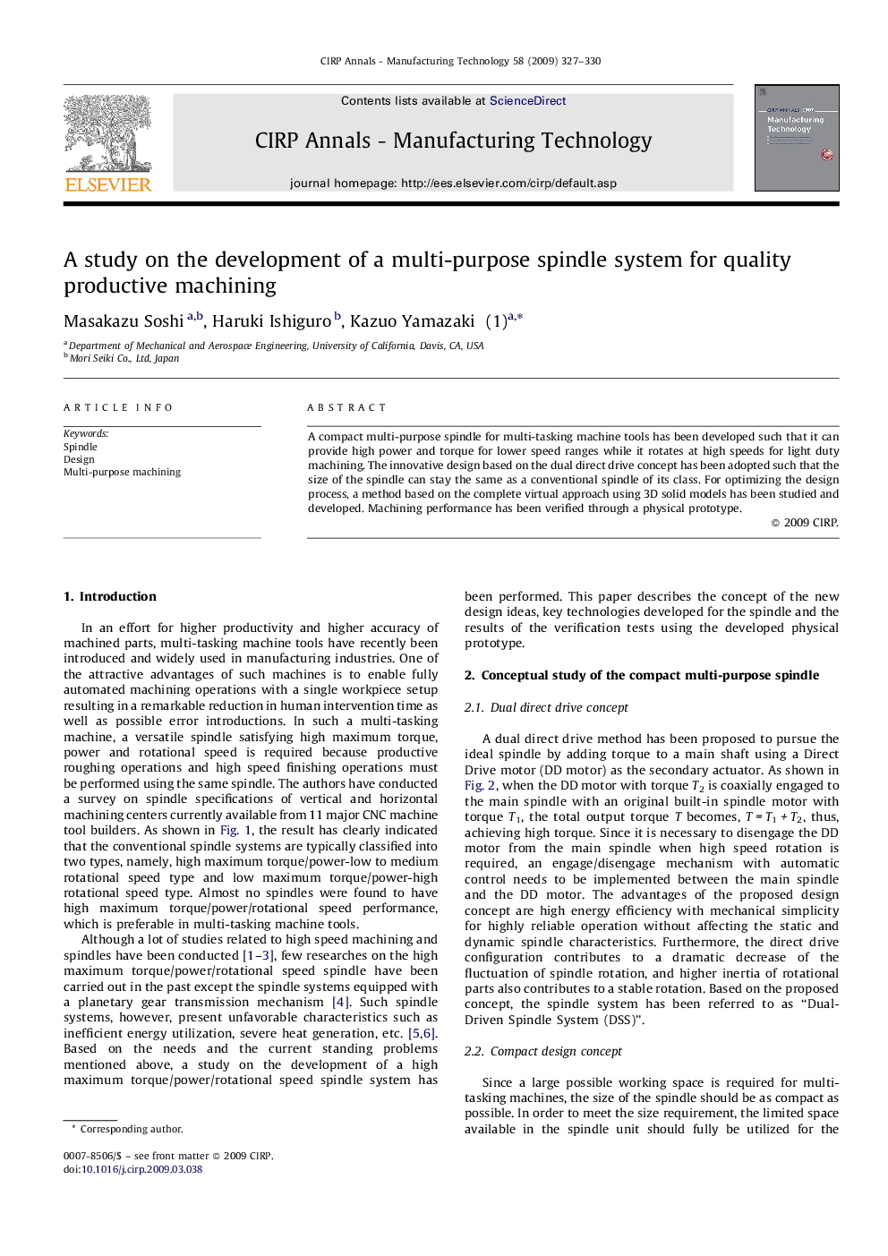 A study on the development of a multi-purpose spindle system for quality productive machining