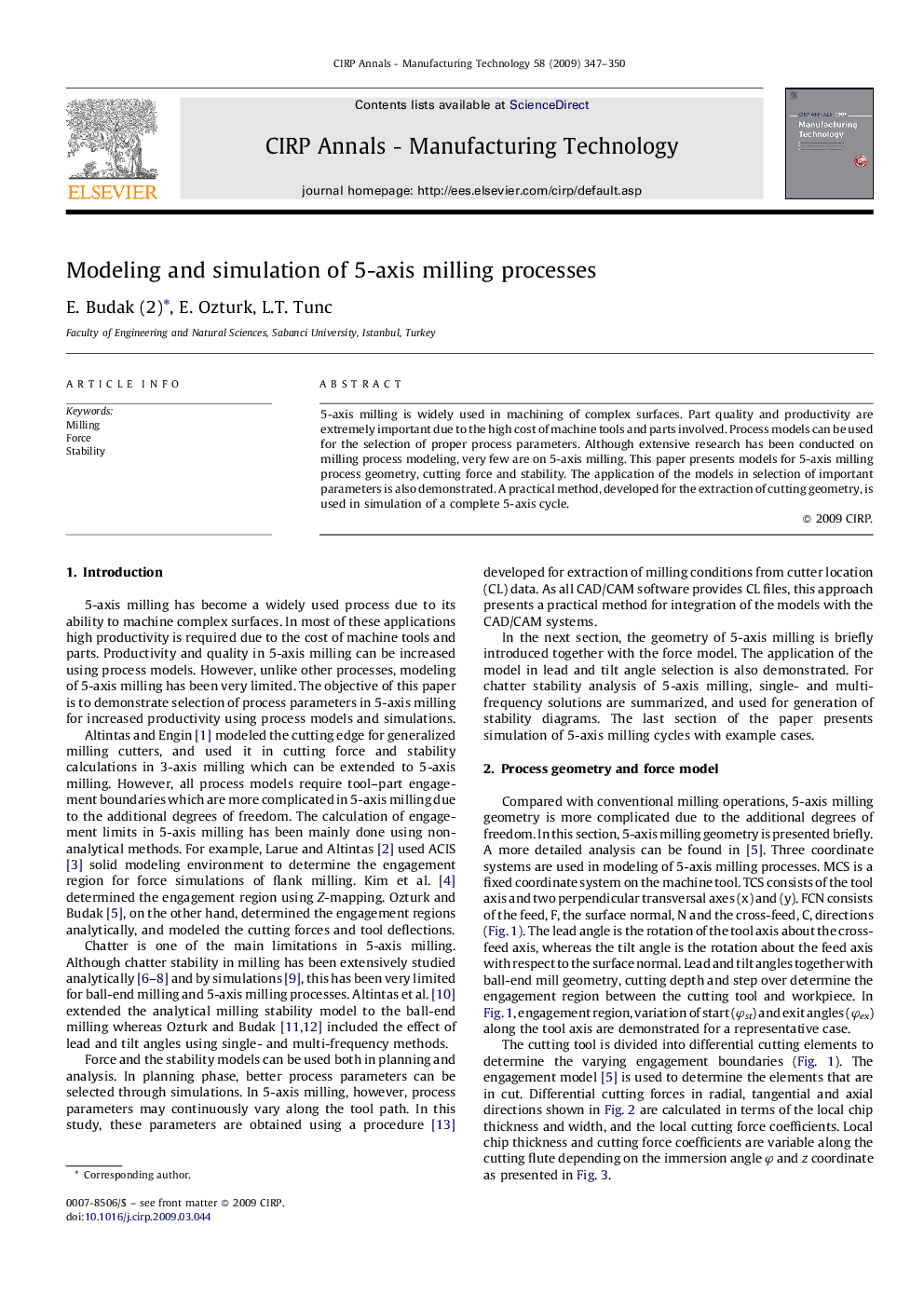 Modeling and simulation of 5-axis milling processes