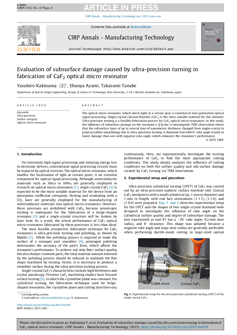 Evaluation of subsurface damage caused by ultra-precision turning in fabrication of CaF2 optical micro resonator