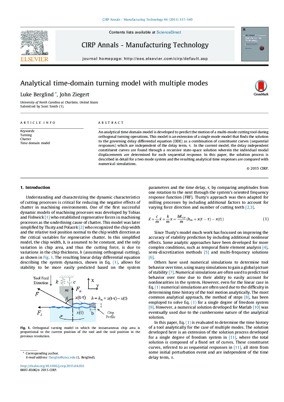 Analytical time-domain turning model with multiple modes