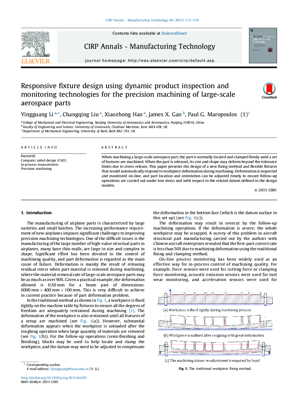 Responsive fixture design using dynamic product inspection and monitoring technologies for the precision machining of large-scale aerospace parts