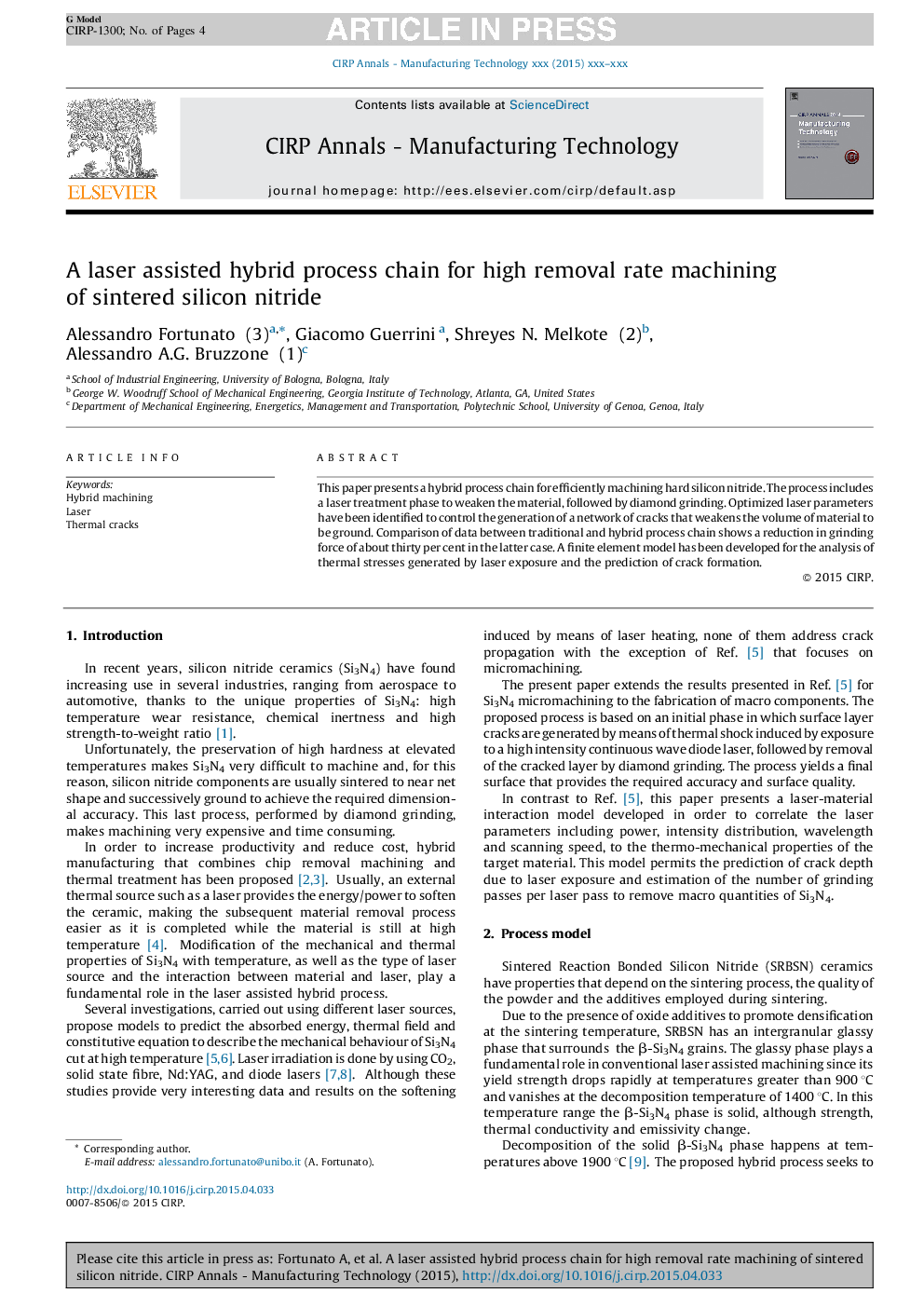 A laser assisted hybrid process chain for high removal rate machining of sintered silicon nitride