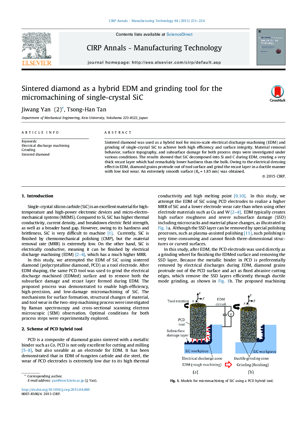 Sintered diamond as a hybrid EDM and grinding tool for the micromachining of single-crystal SiC