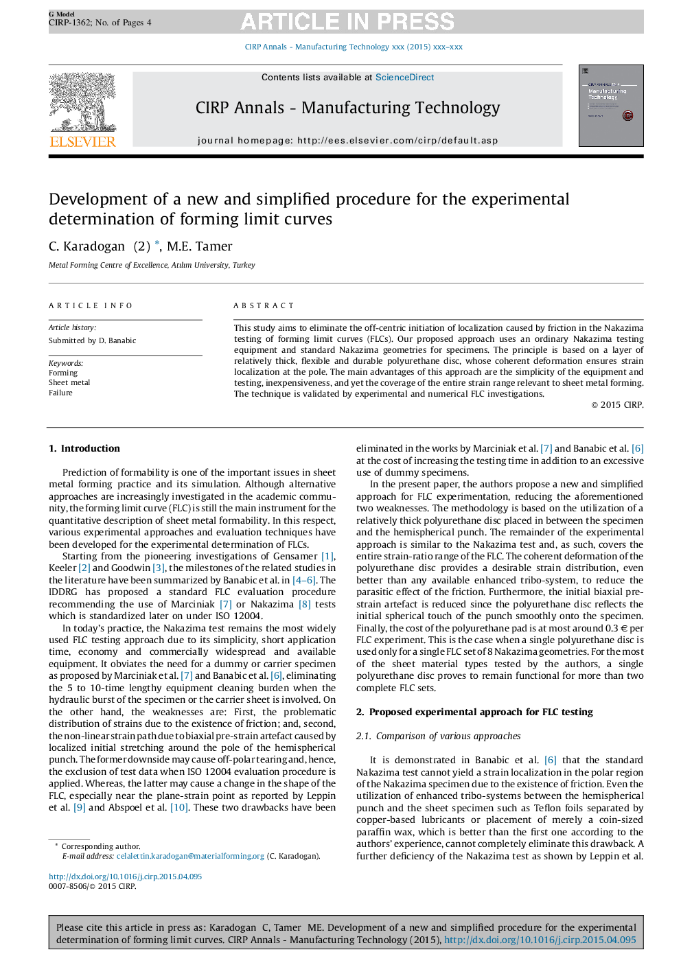 Development of a new and simplified procedure for the experimental determination of forming limit curves