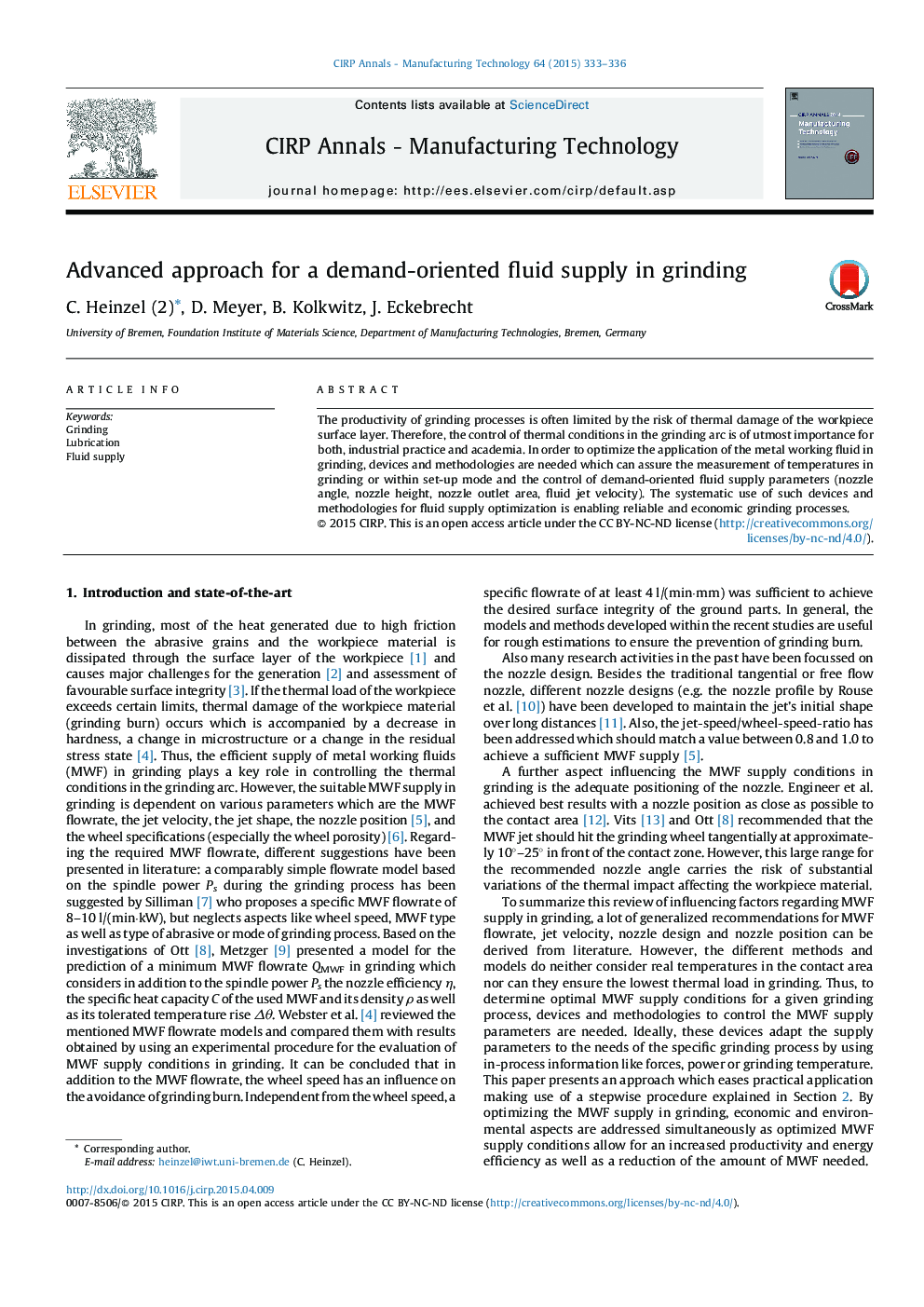 Advanced approach for a demand-oriented fluid supply in grinding