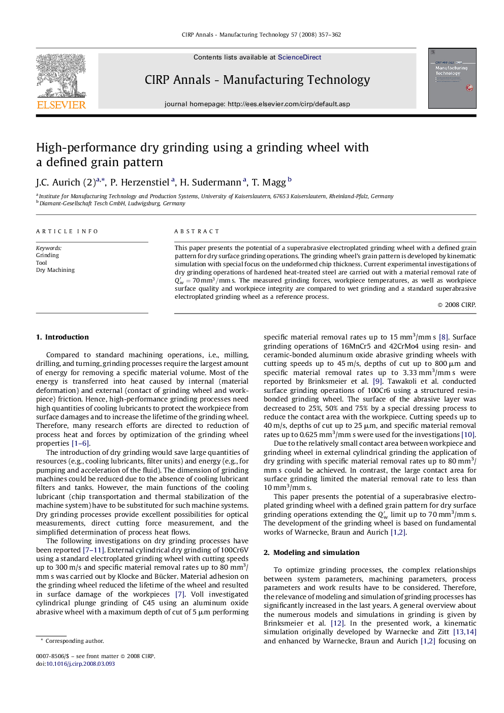 High-performance dry grinding using a grinding wheel with a defined grain pattern