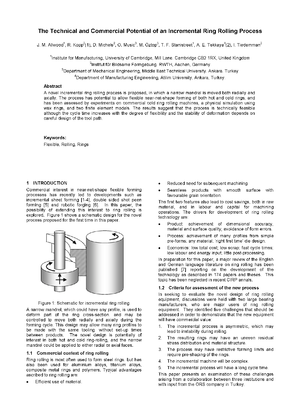 The Technical and Commercial Potential of an Incremental Ring Rolling Process