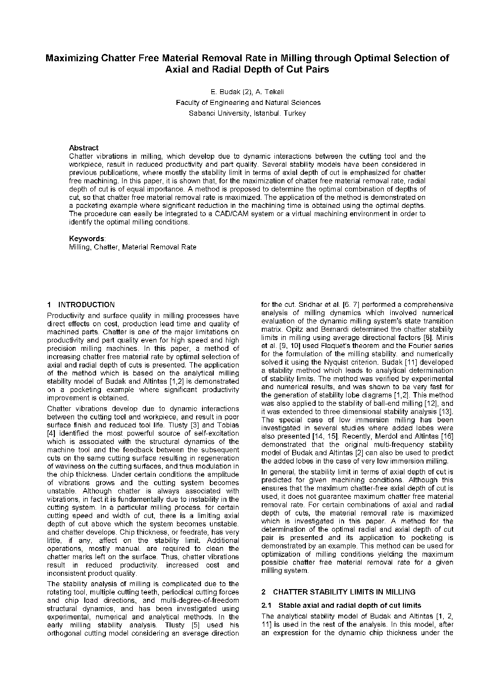 Maximizing Chatter Free Material Removal Rate in Milling through Optimal Selection of Axial and Radial Depth of Cut Pairs