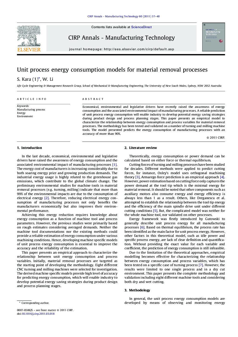 Unit process energy consumption models for material removal processes