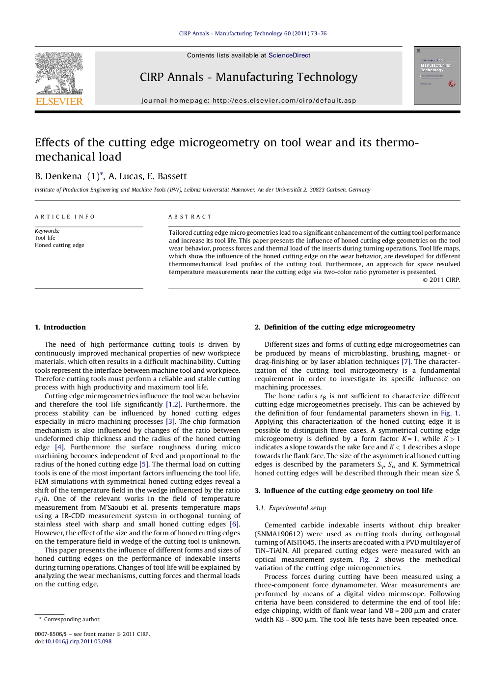 Effects of the cutting edge microgeometry on tool wear and its thermo-mechanical load