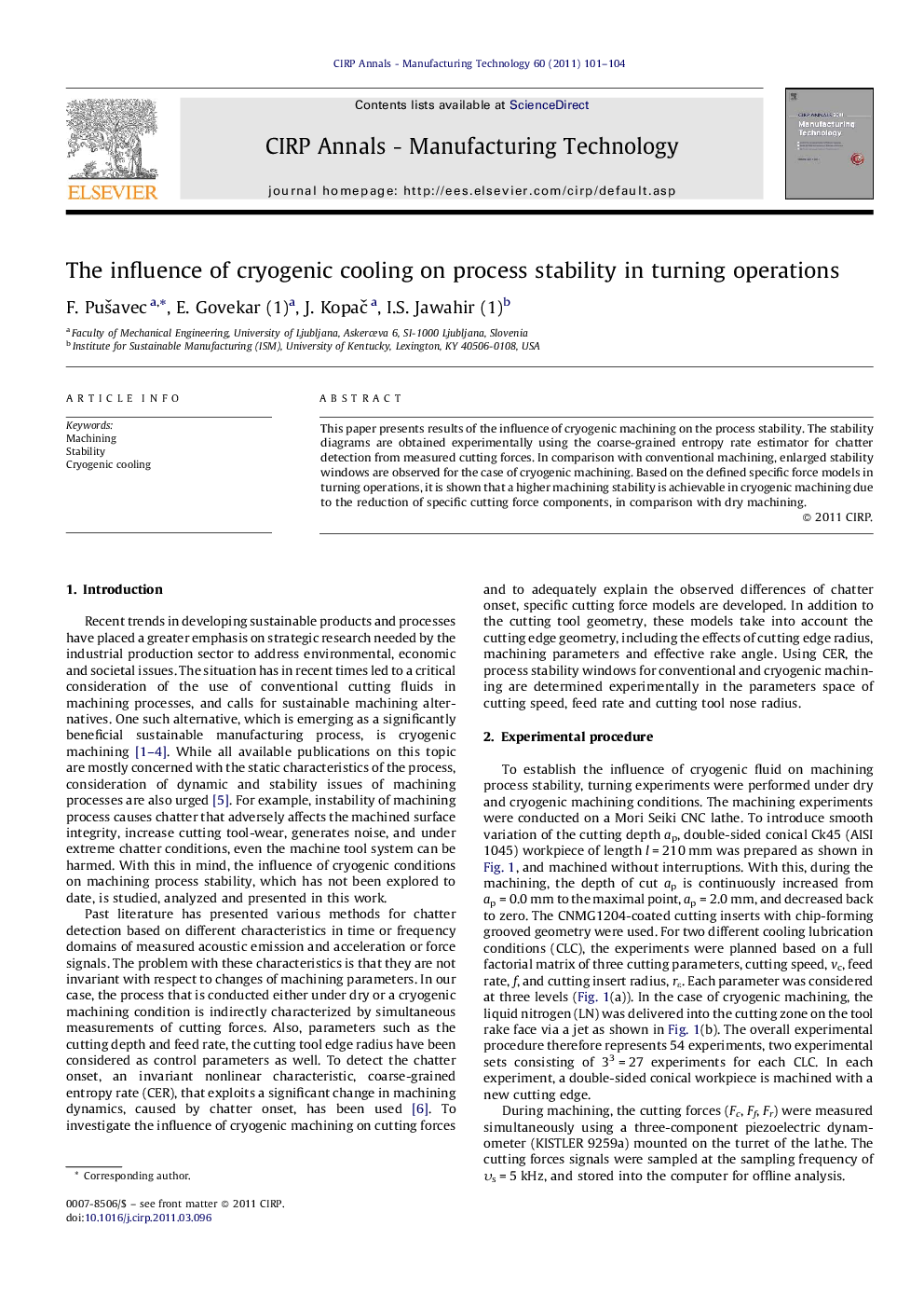 The influence of cryogenic cooling on process stability in turning operations