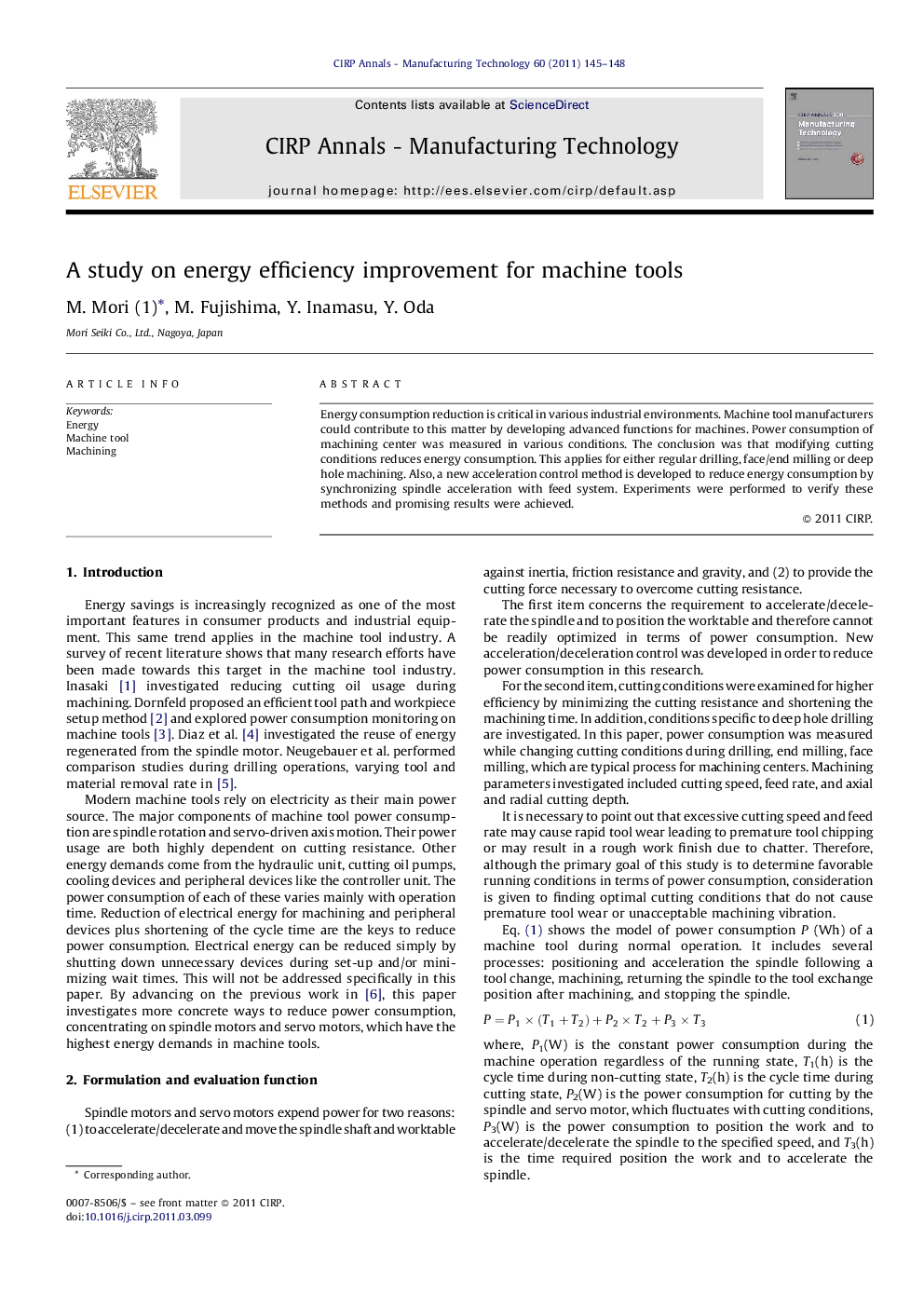 A study on energy efficiency improvement for machine tools