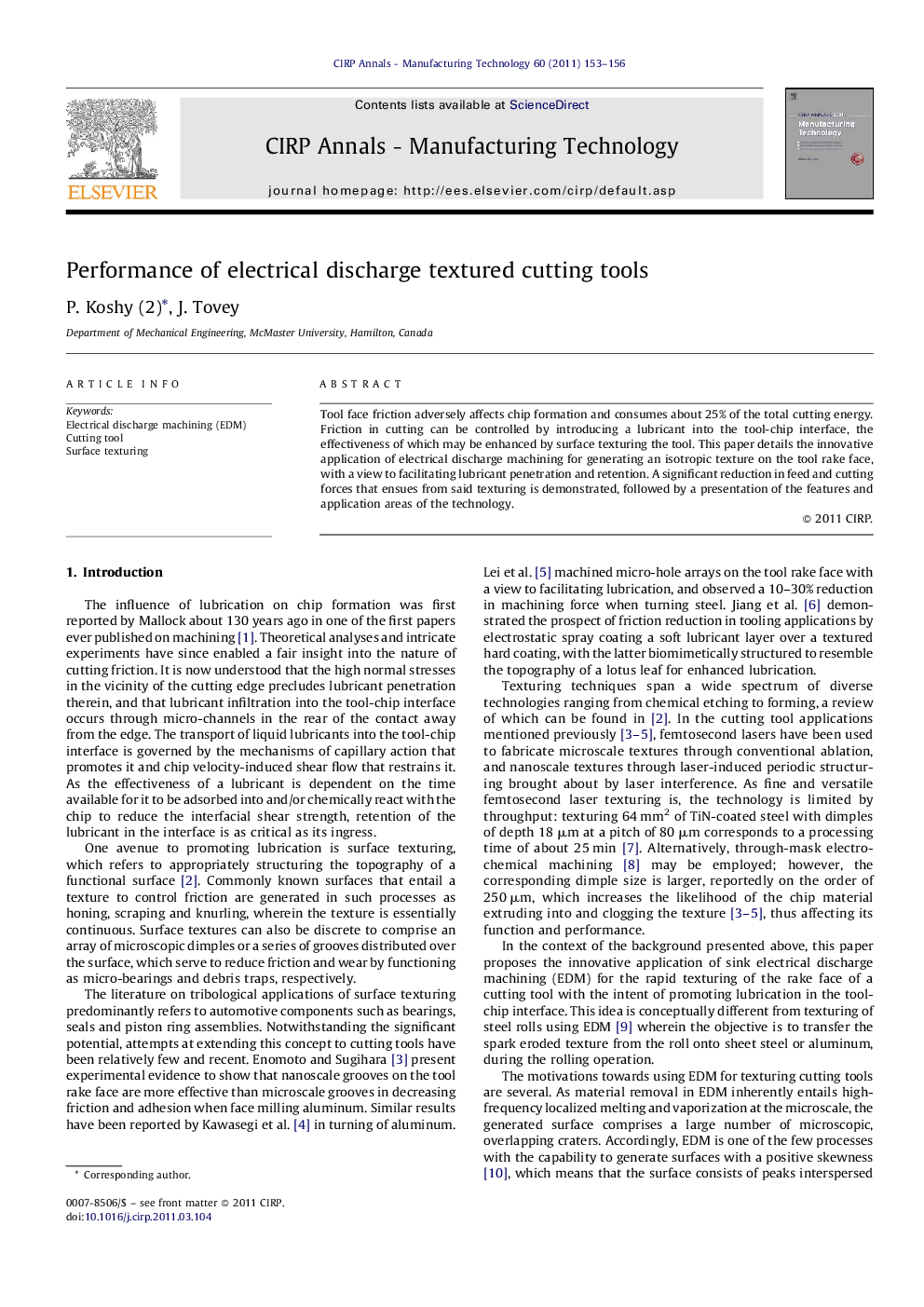 Performance of electrical discharge textured cutting tools