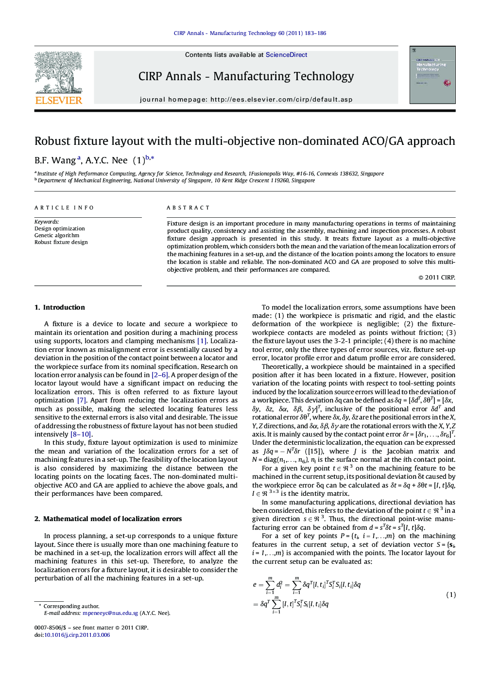 Robust fixture layout with the multi-objective non-dominated ACO/GA approach