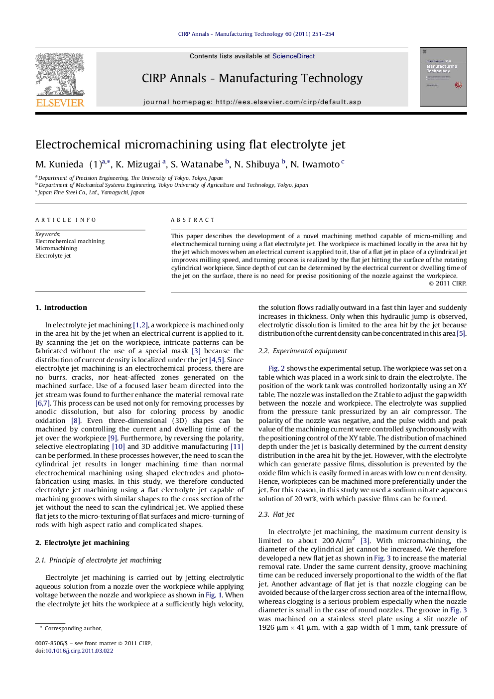 Electrochemical micromachining using flat electrolyte jet