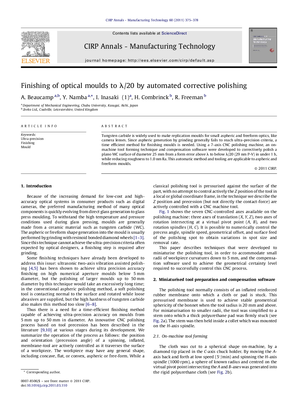 Finishing of optical moulds to Î»/20 by automated corrective polishing