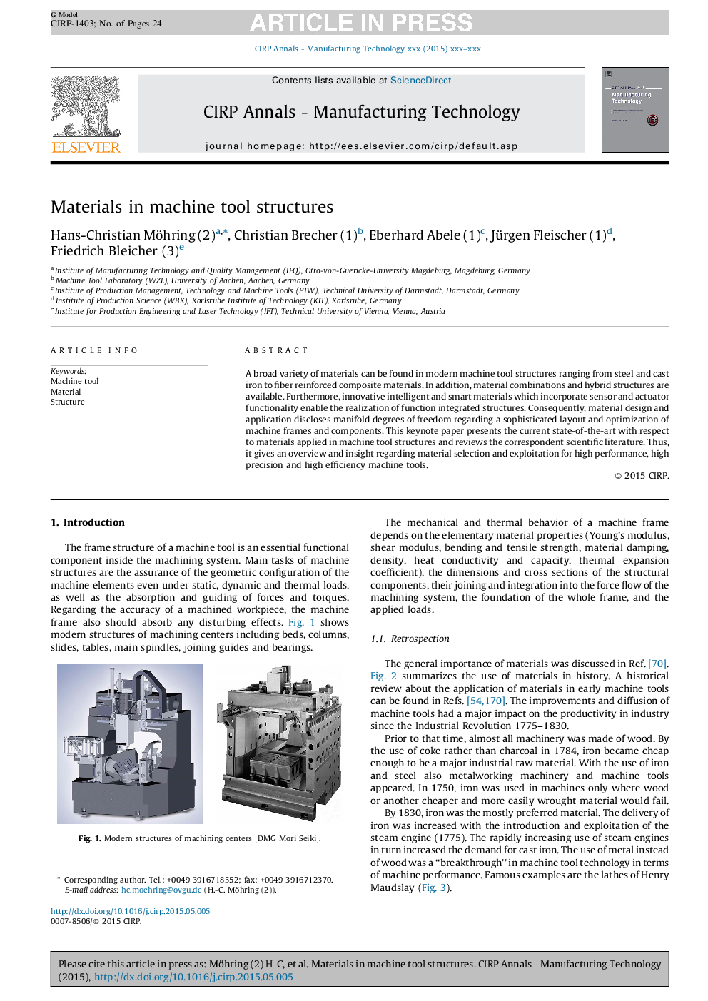 Materials in machine tool structures