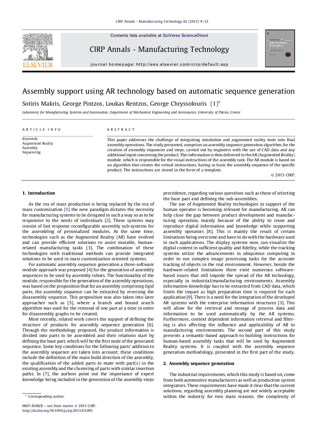 Assembly support using AR technology based on automatic sequence generation