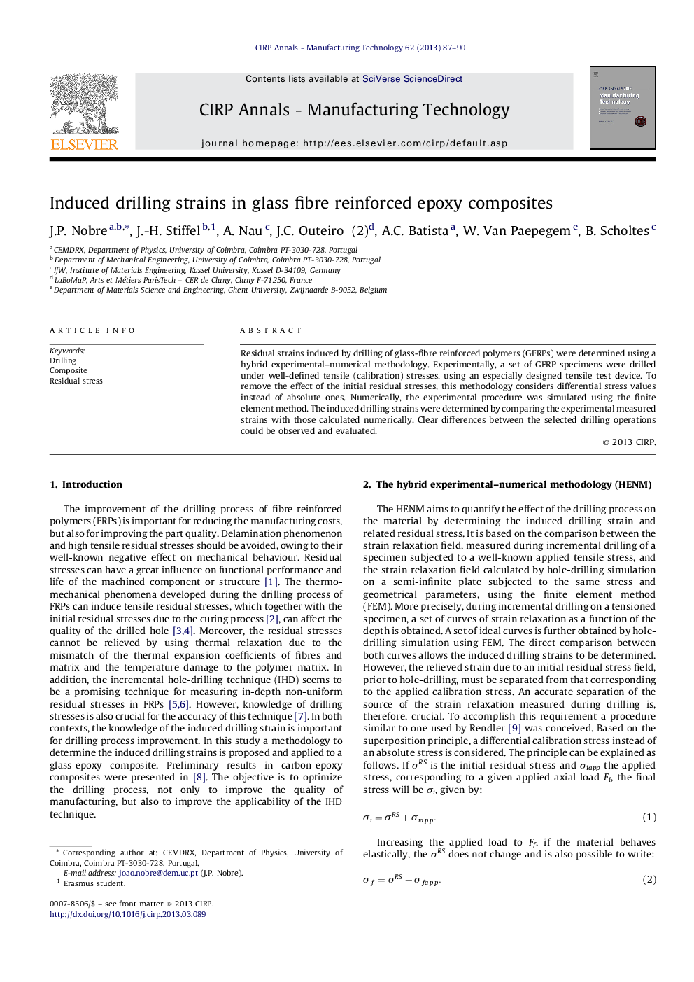 Induced drilling strains in glass fibre reinforced epoxy composites