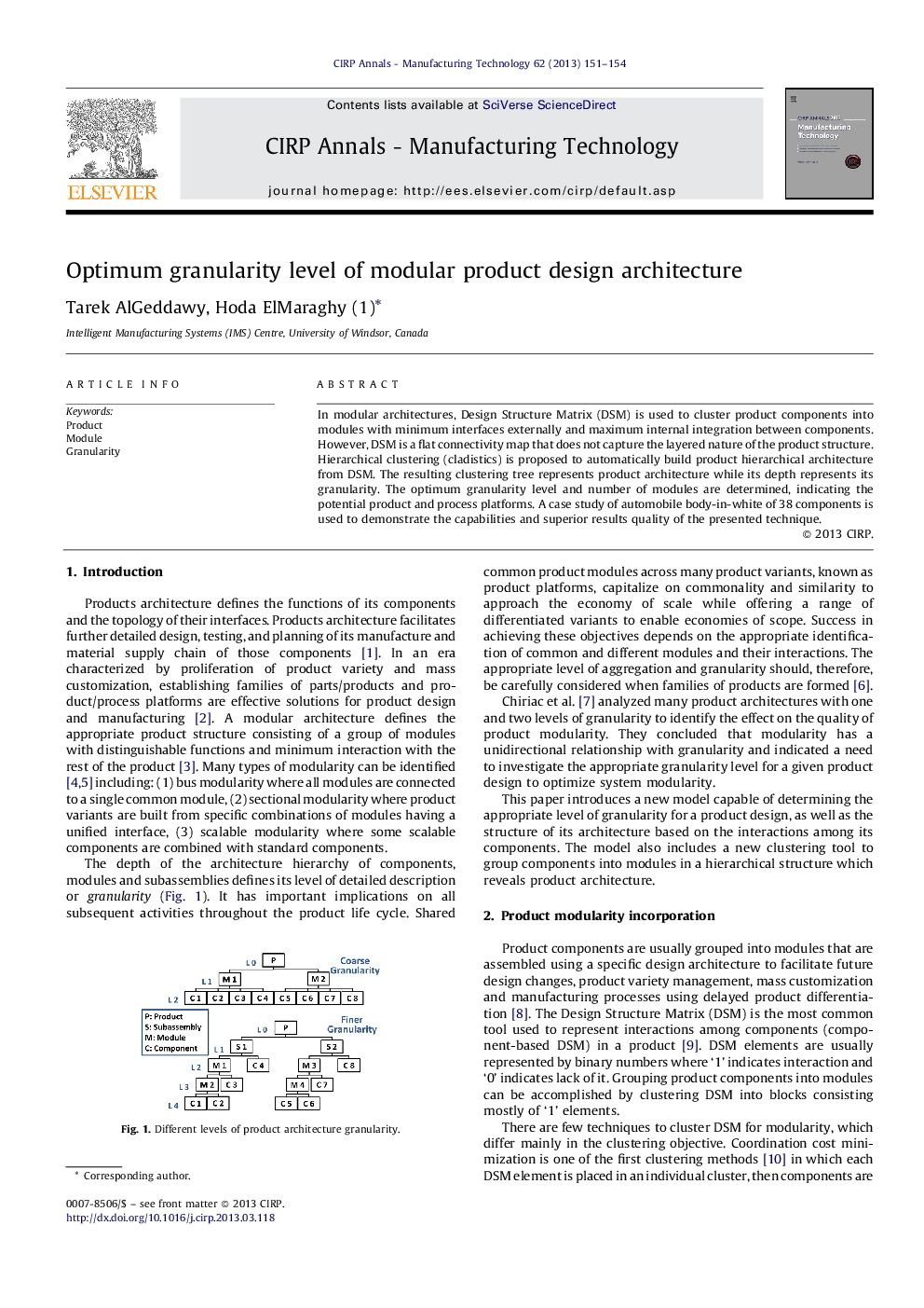 Optimum granularity level of modular product design architecture