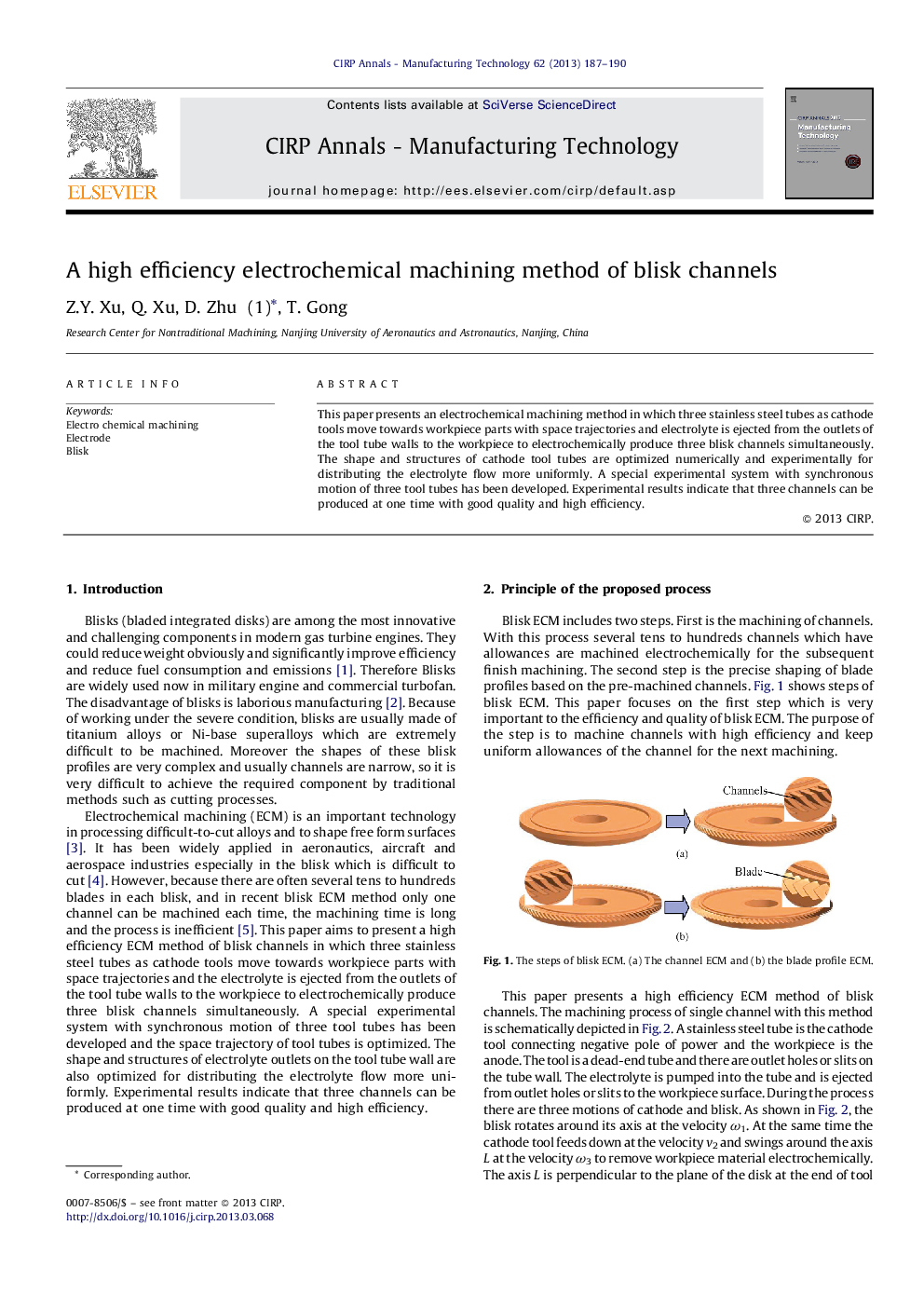 A high efficiency electrochemical machining method of blisk channels