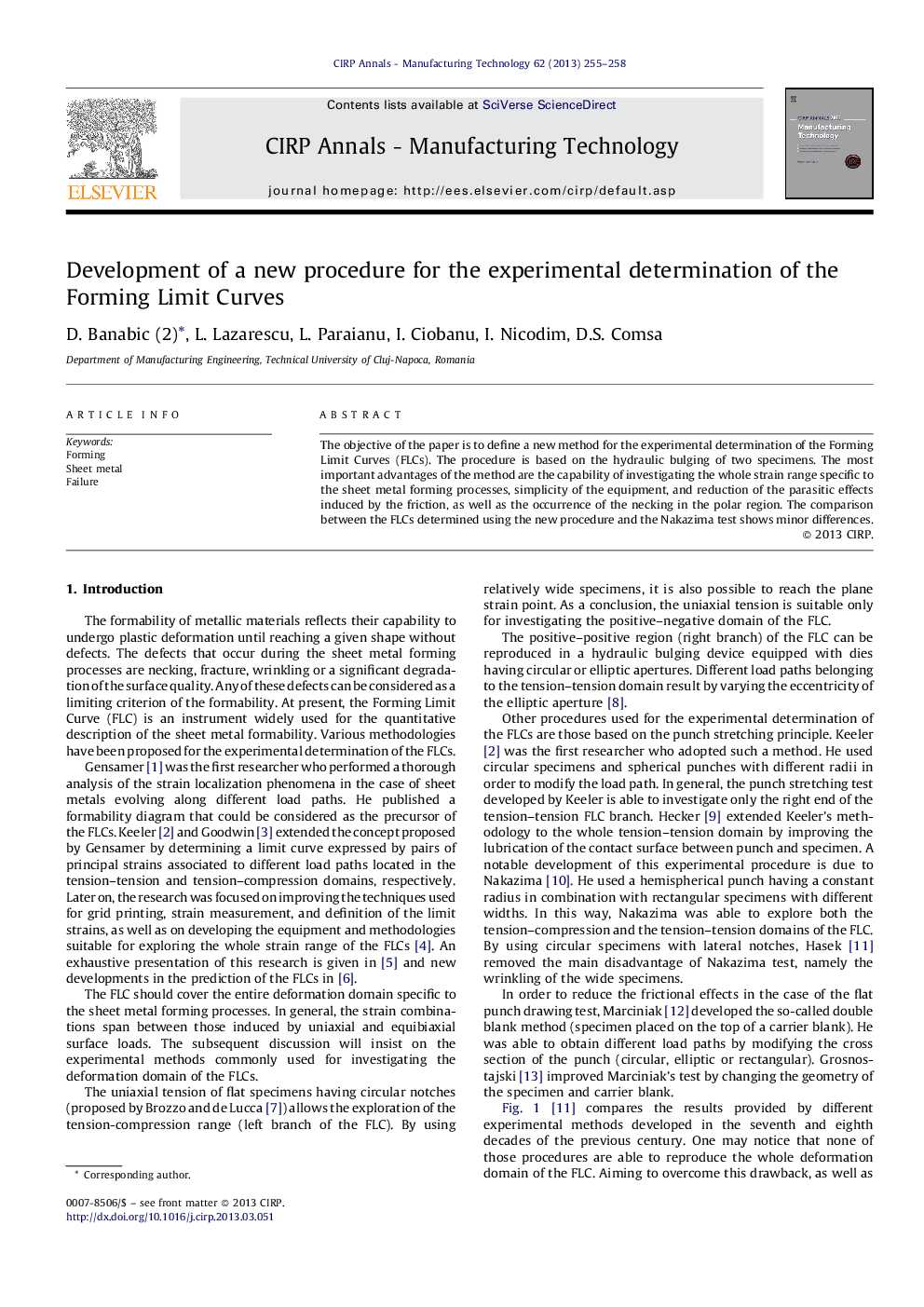 Development of a new procedure for the experimental determination of the Forming Limit Curves