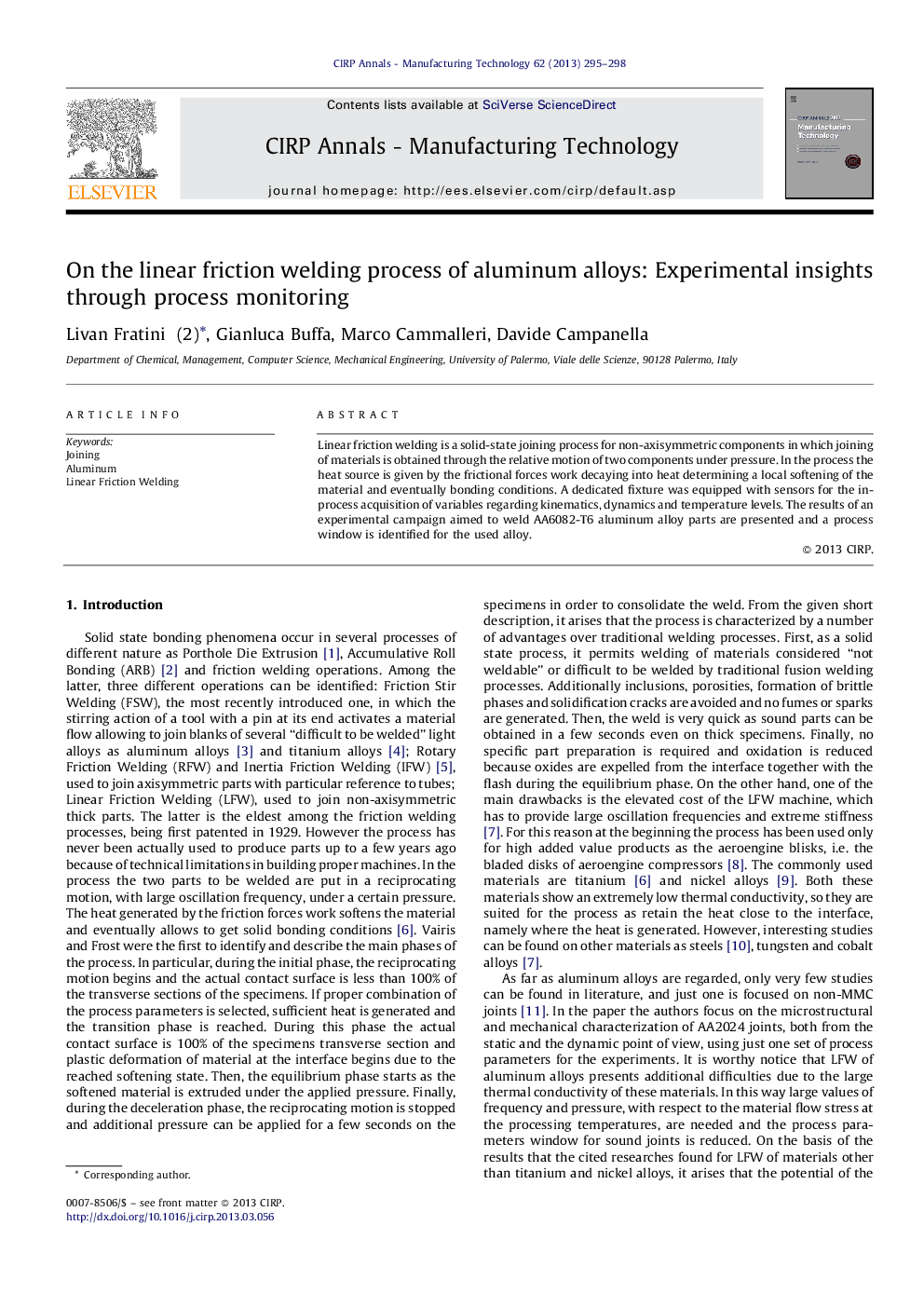 On the linear friction welding process of aluminum alloys: Experimental insights through process monitoring