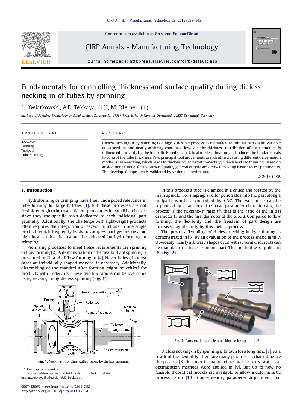 Fundamentals for controlling thickness and surface quality during dieless necking-in of tubes by spinning