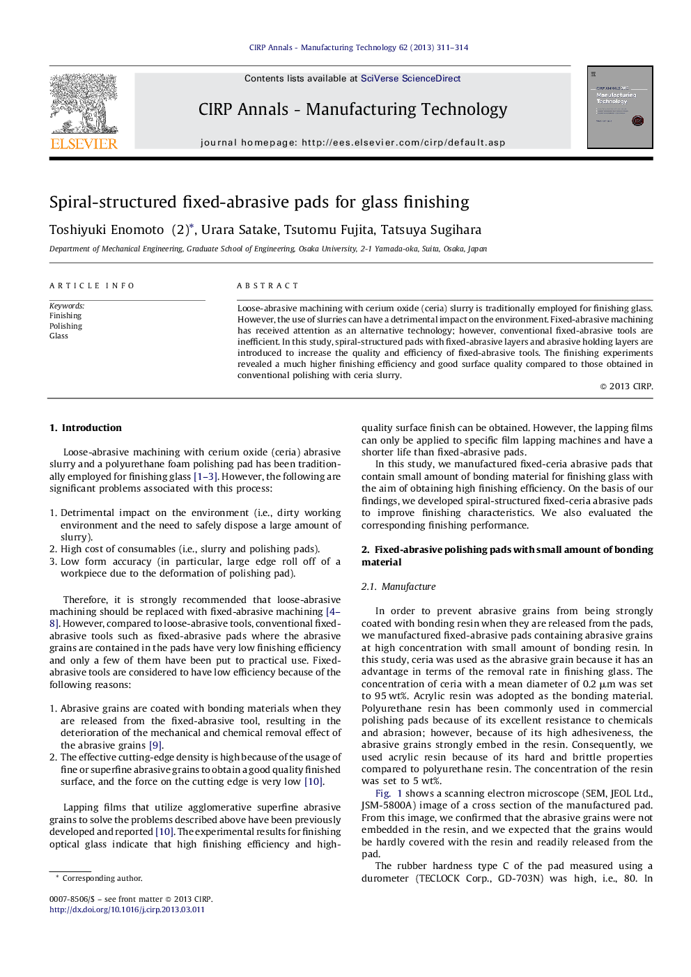 Spiral-structured fixed-abrasive pads for glass finishing