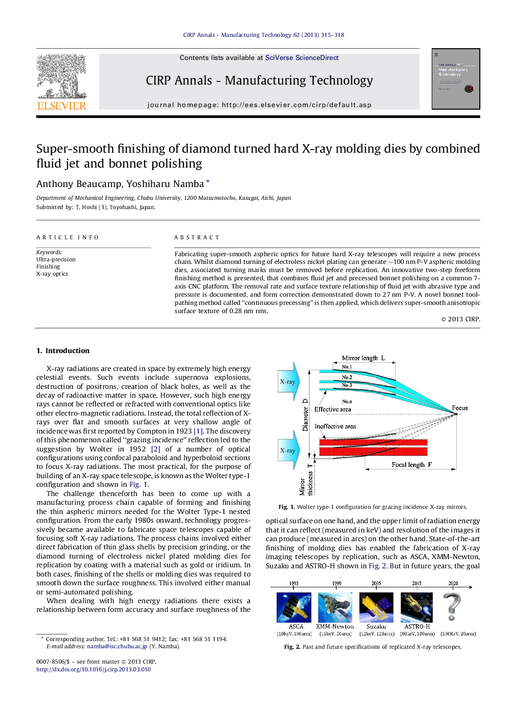 Super-smooth finishing of diamond turned hard X-ray molding dies by combined fluid jet and bonnet polishing