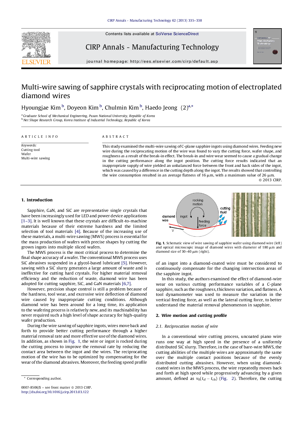 Multi-wire sawing of sapphire crystals with reciprocating motion of electroplated diamond wires