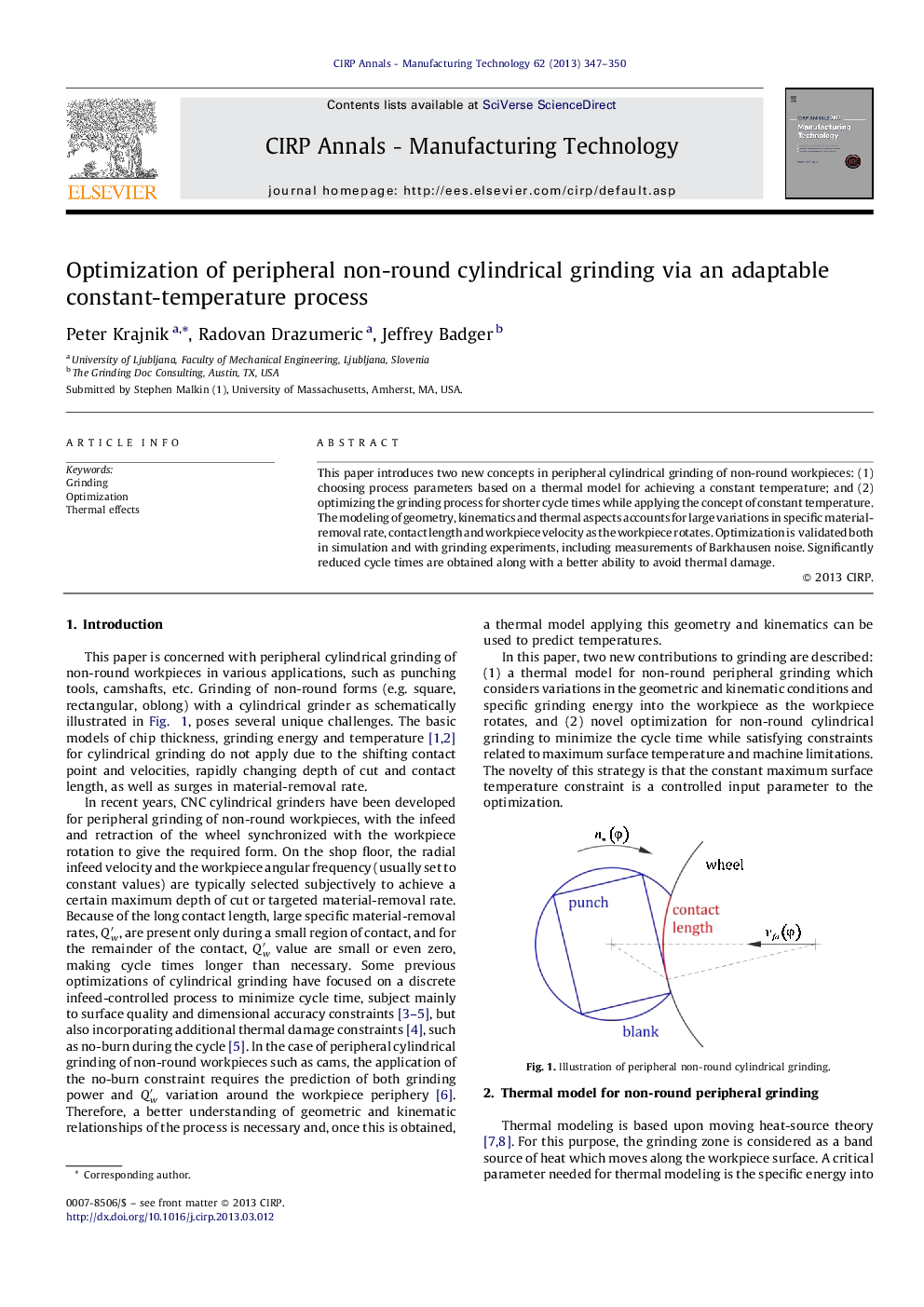 Optimization of peripheral non-round cylindrical grinding via an adaptable constant-temperature process