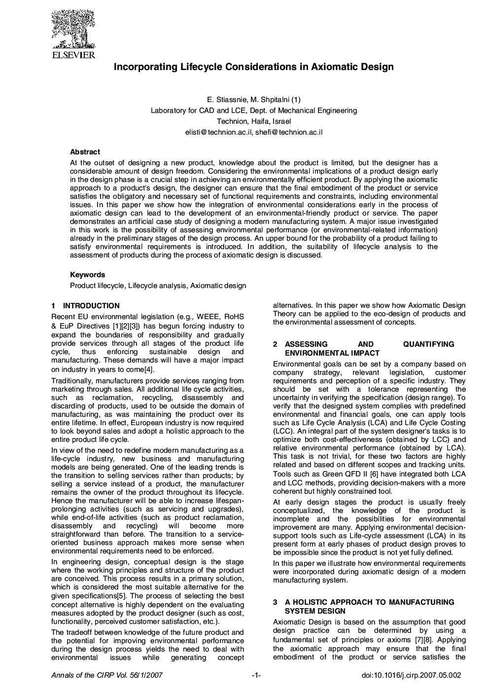 Incorporating Lifecycle Considerations in Axiomatic Design