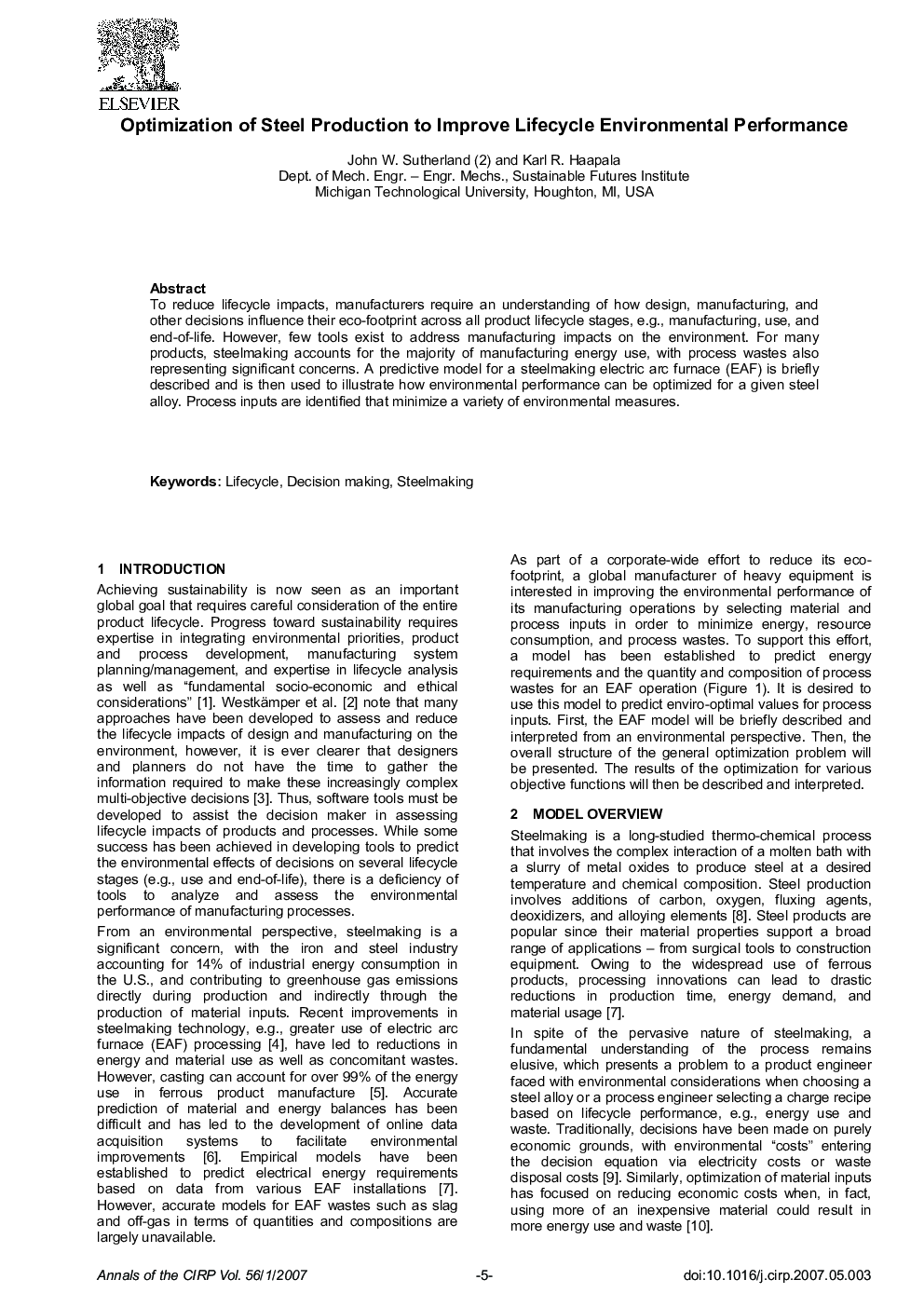 Optimization of Steel Production to Improve Lifecycle Environmental Performance