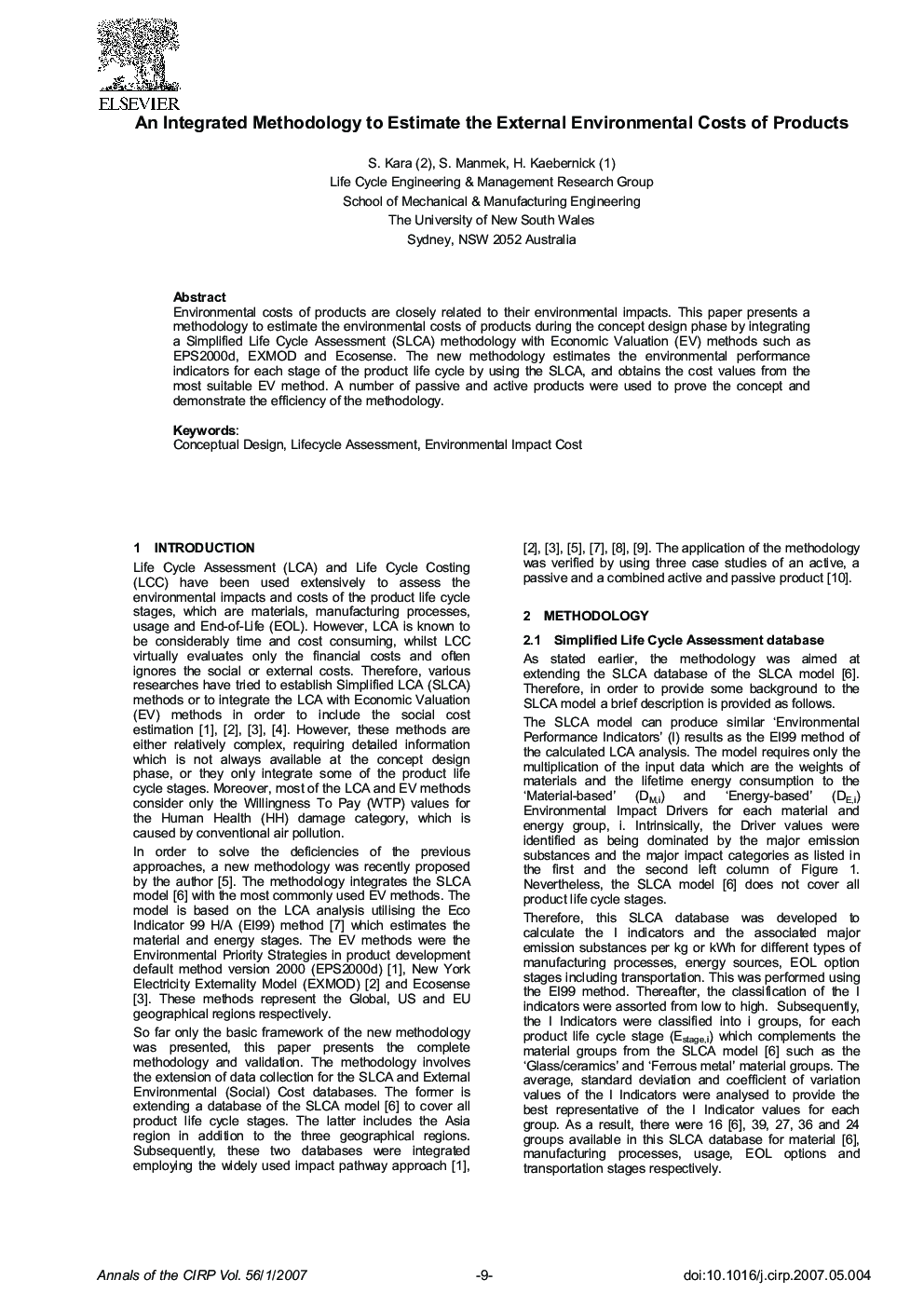 An Integrated Methodology to Estimate the External Environmental Costs of Products