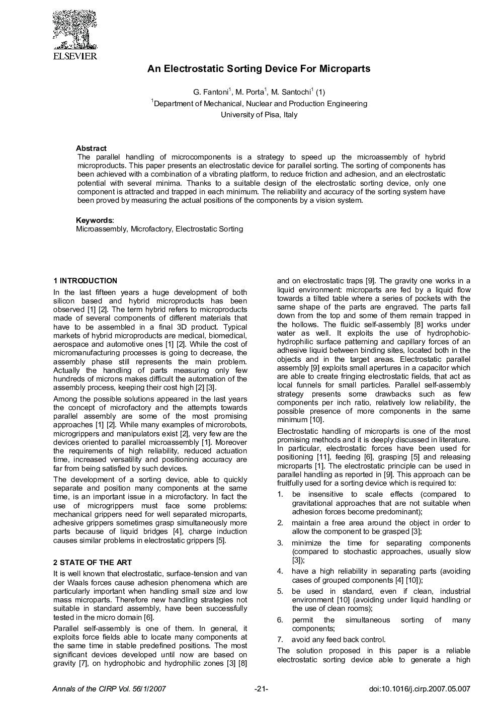 An Electrostatic Sorting Device For Microparts